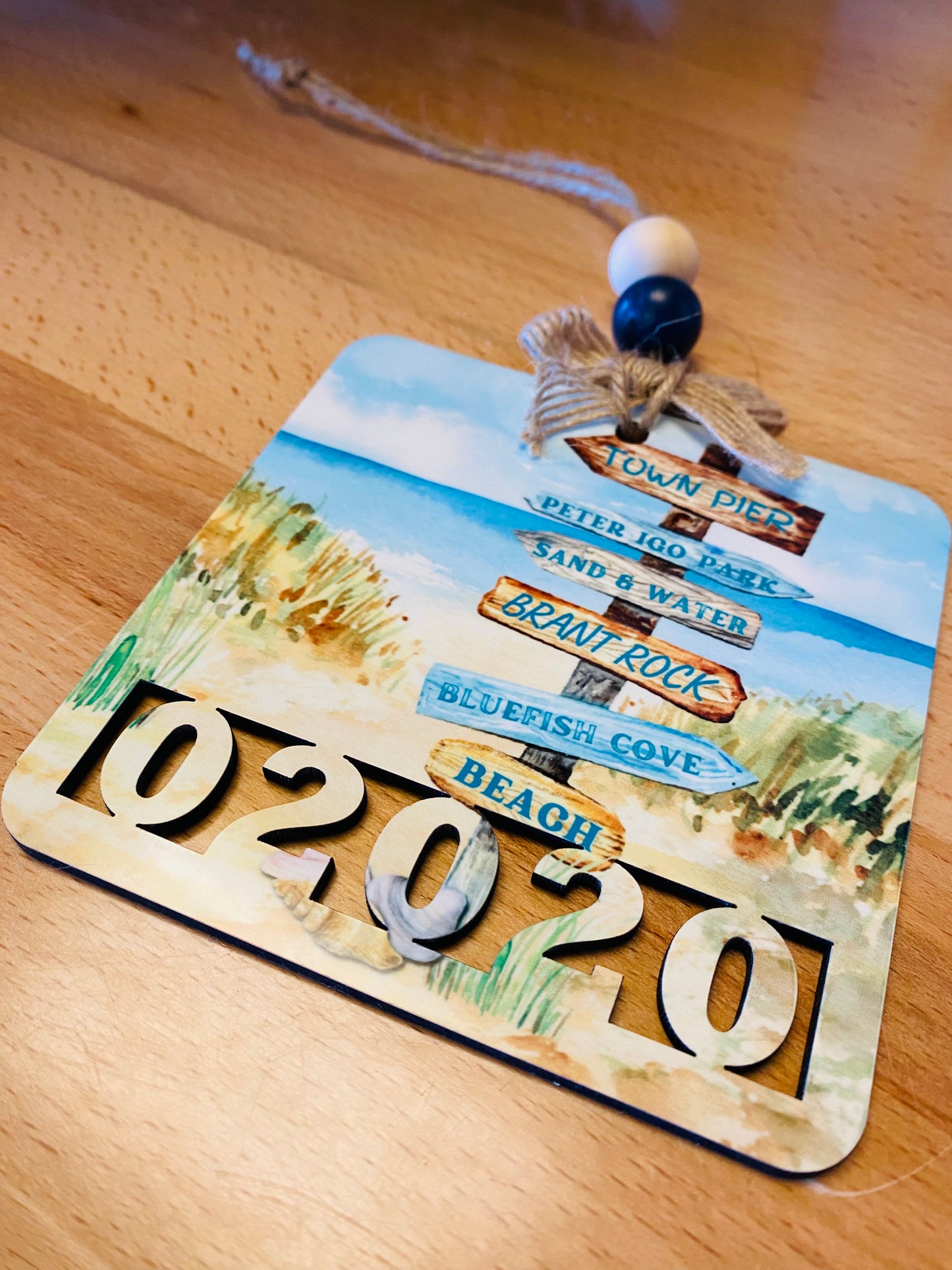 Beach Sign Zipcode Watercolor Ornament 02020