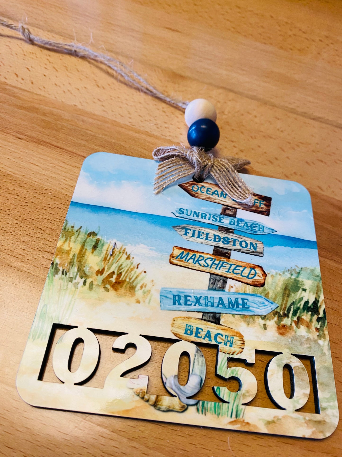 Beach Sign Zipcode Watercolor Ornament 02050