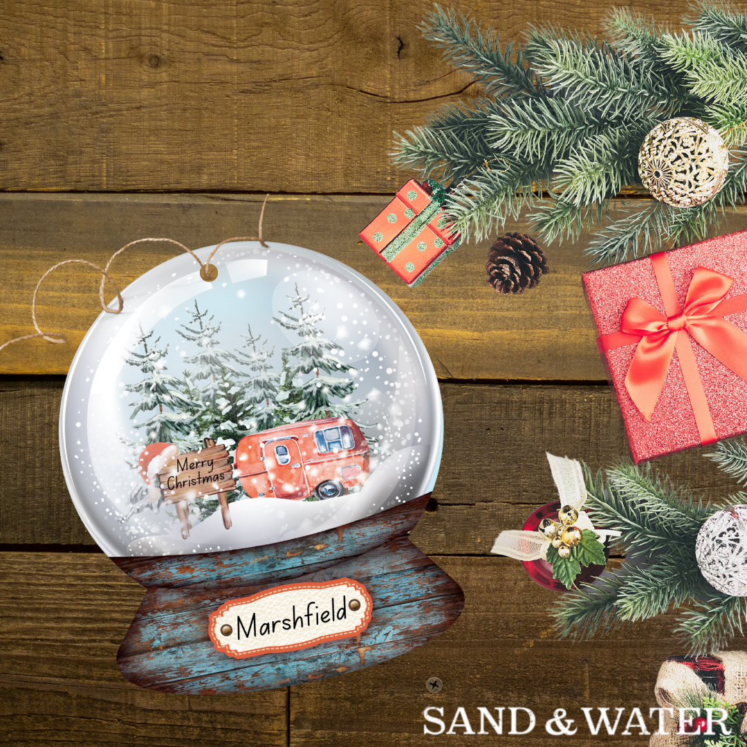 Marshfield Camper Snowglobe Ornament (Various Marshfield Beach Areas)