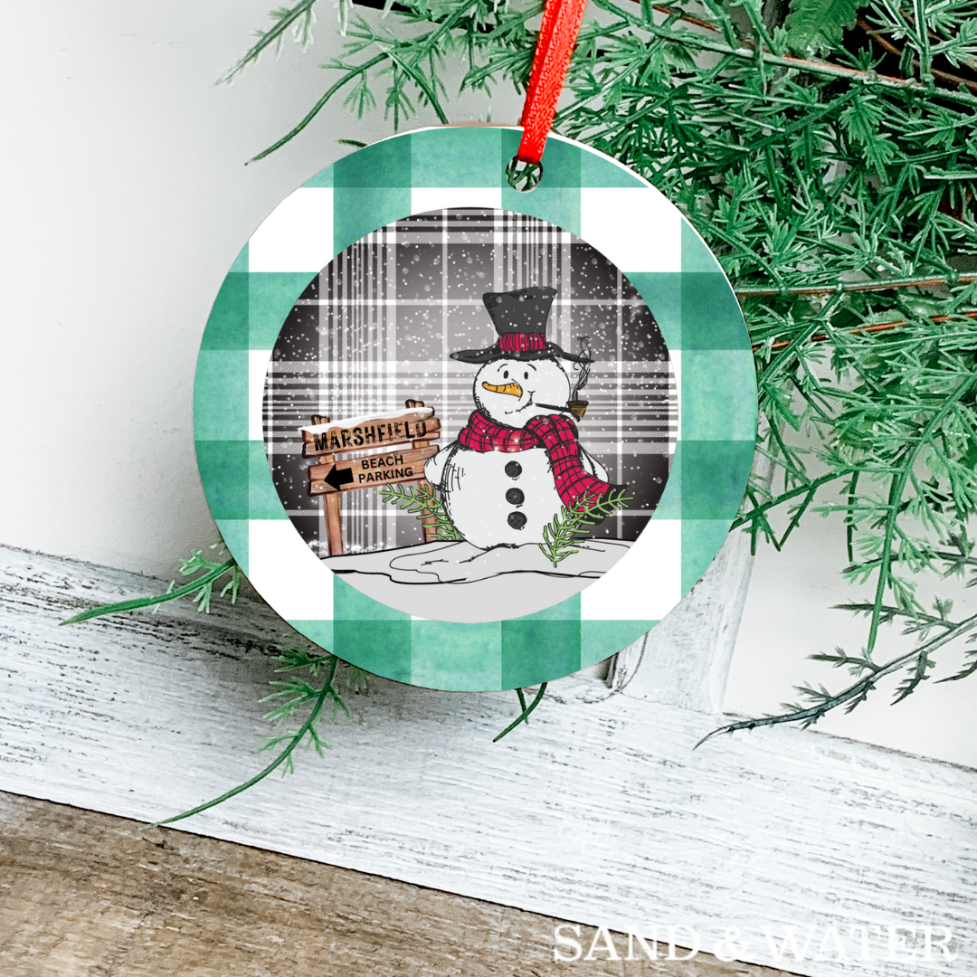 Snowman Beach Parking Custom Ornament