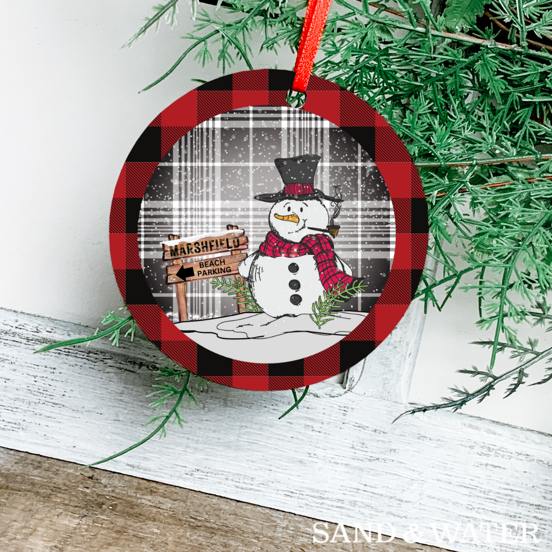 Snowman Beach Parking Custom Ornament