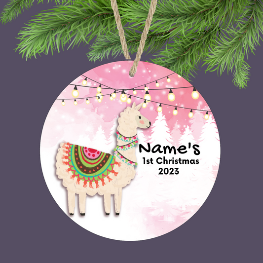 Llama First Christmas Custom Ornament