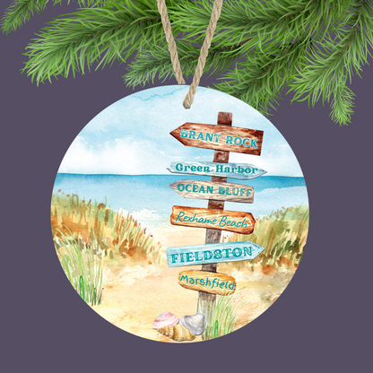 Marshfield Beach Sign Watercolor Ornament