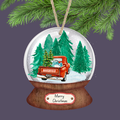 Red Truck Snowglobe Ornament (Various Marshfield Areas)