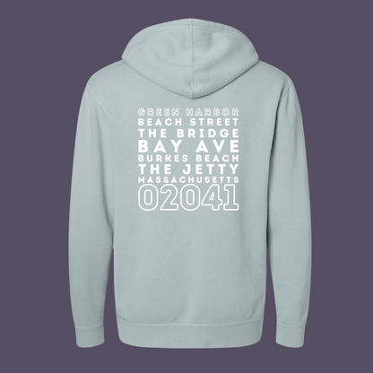Green Harbor Nautical Zipcode Garment Dyed Hoodie