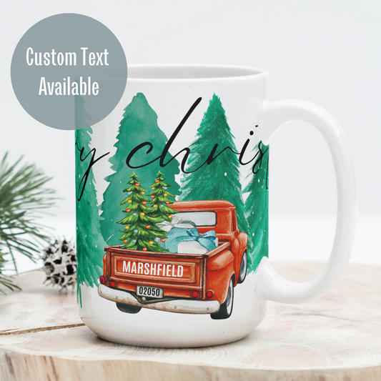 Vintage Red Truck Personalized Christmas Mug