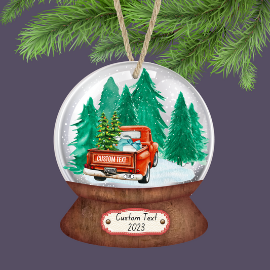 Custom Red Truck Snowglobe Ornament
