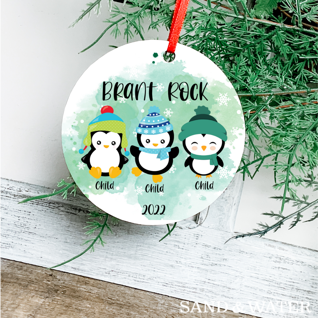 Penguin Family Custom Ornament (2-5 Penguins)