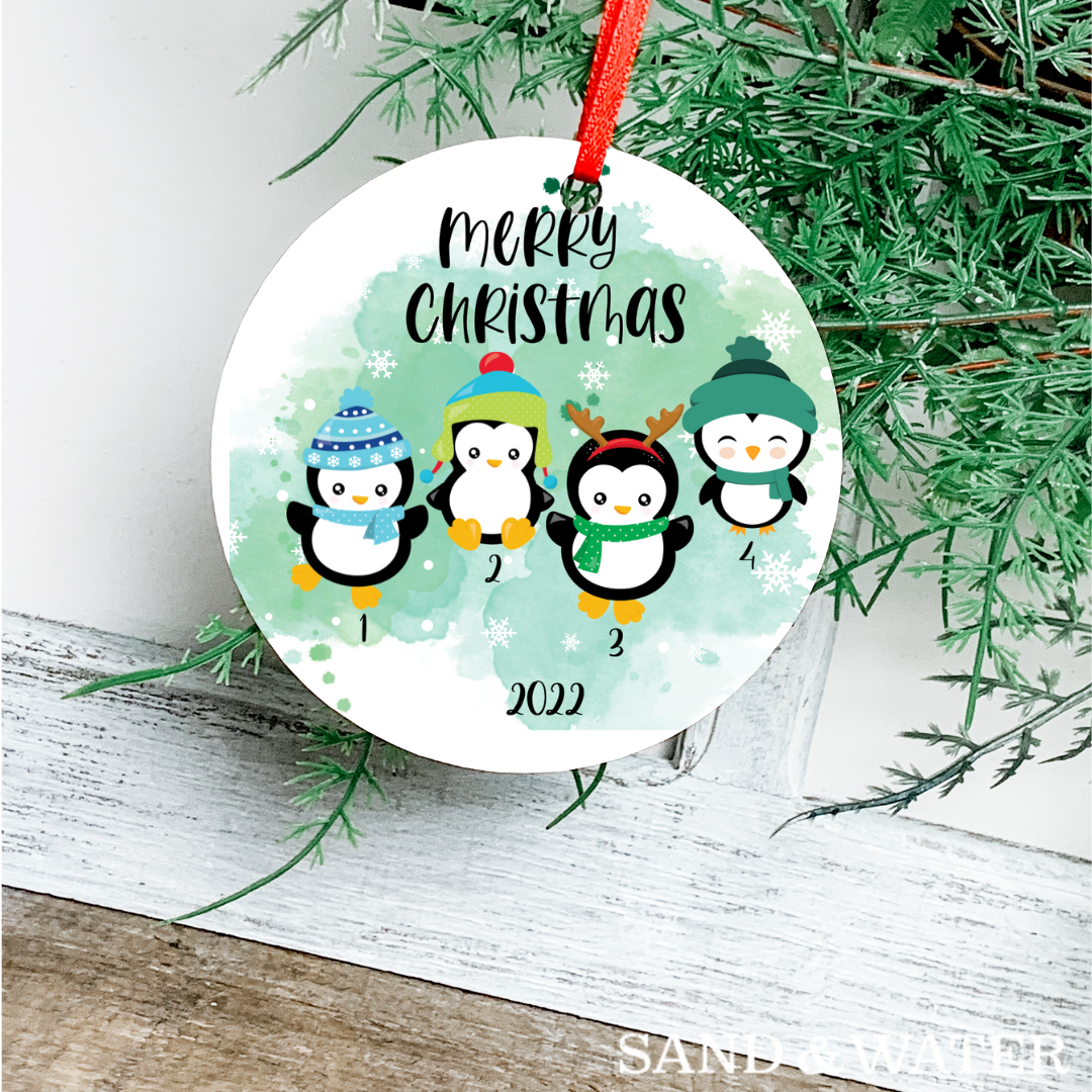 Penguin Family Custom Ornament (2-5 Penguins)