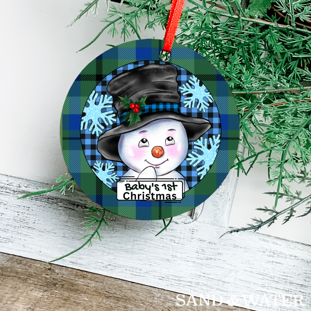 Snowman First Christmas Custom Green Ornament