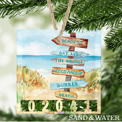 Beach Sign Zipcode Watercolor Ornament 02041