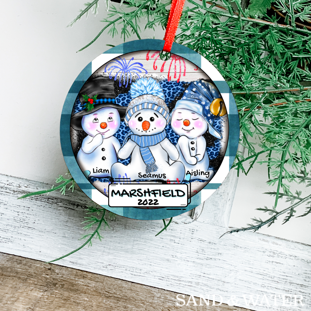Three Snowman Custom Ornament