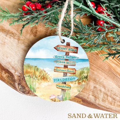 Marshfield Beach Sign Watercolor Ornament